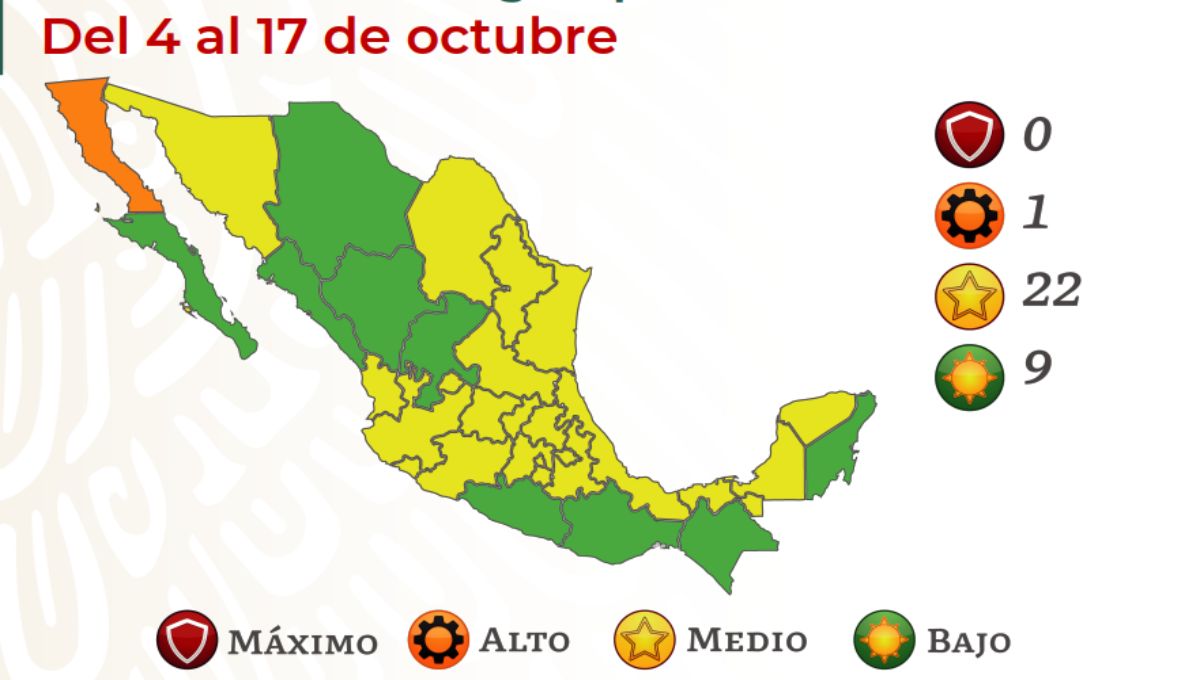 Semáforo COVID del 4 al 17 de octubre: 9 estados estarán en verde y 22 en amarillo Semáforo COVID del 4 al 17 de octubre: 9 estados estarán en verde y 22 en amarillo
