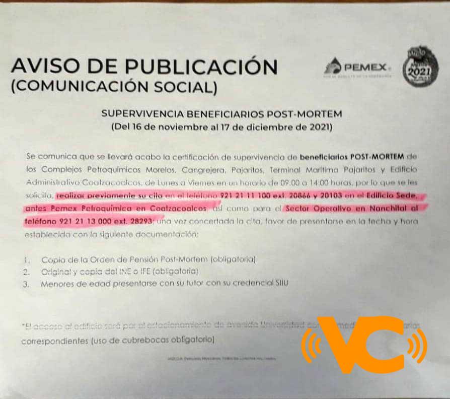 Convoca PEMEX comprobación de supervivencia para viudas e hijos