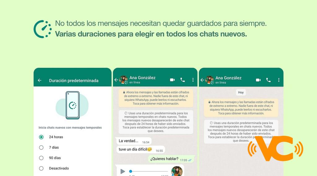 WhatsApp mejora sus mensajes temporales: ahora se eliminan en 24 horas, 7 días y hasta 90 días para «más control y privacidad»