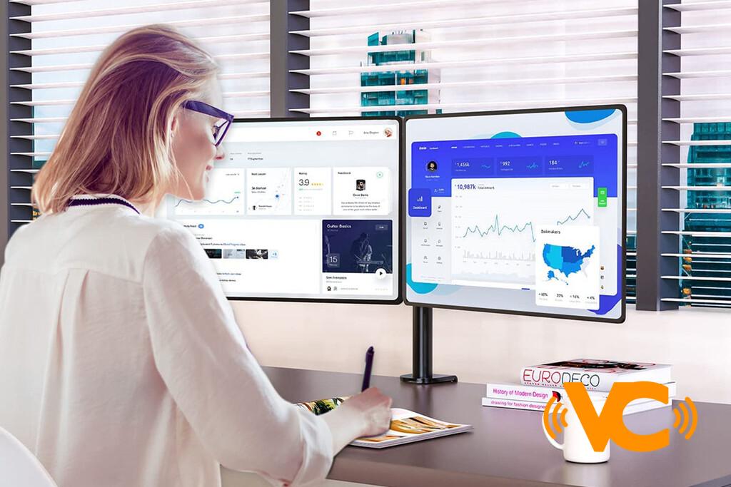 Este soporte para dos monitores aguanta dos de 27 pulgadas y se puede comprar con descuento en Amazon México por 582 pesos Este soporte para dos monitores aguanta dos de 27 pulgadas y se puede comprar con descuento en Amazon México por 582 pesos