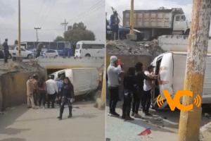 VIDEO: Combi cae de puente vehicular tras choque en la autopista México-Pachuca
