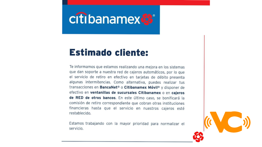 Citibanamex reporta fallas en su red de cajeros automáticos Citibanamex reporta fallas en su red de cajeros automáticos