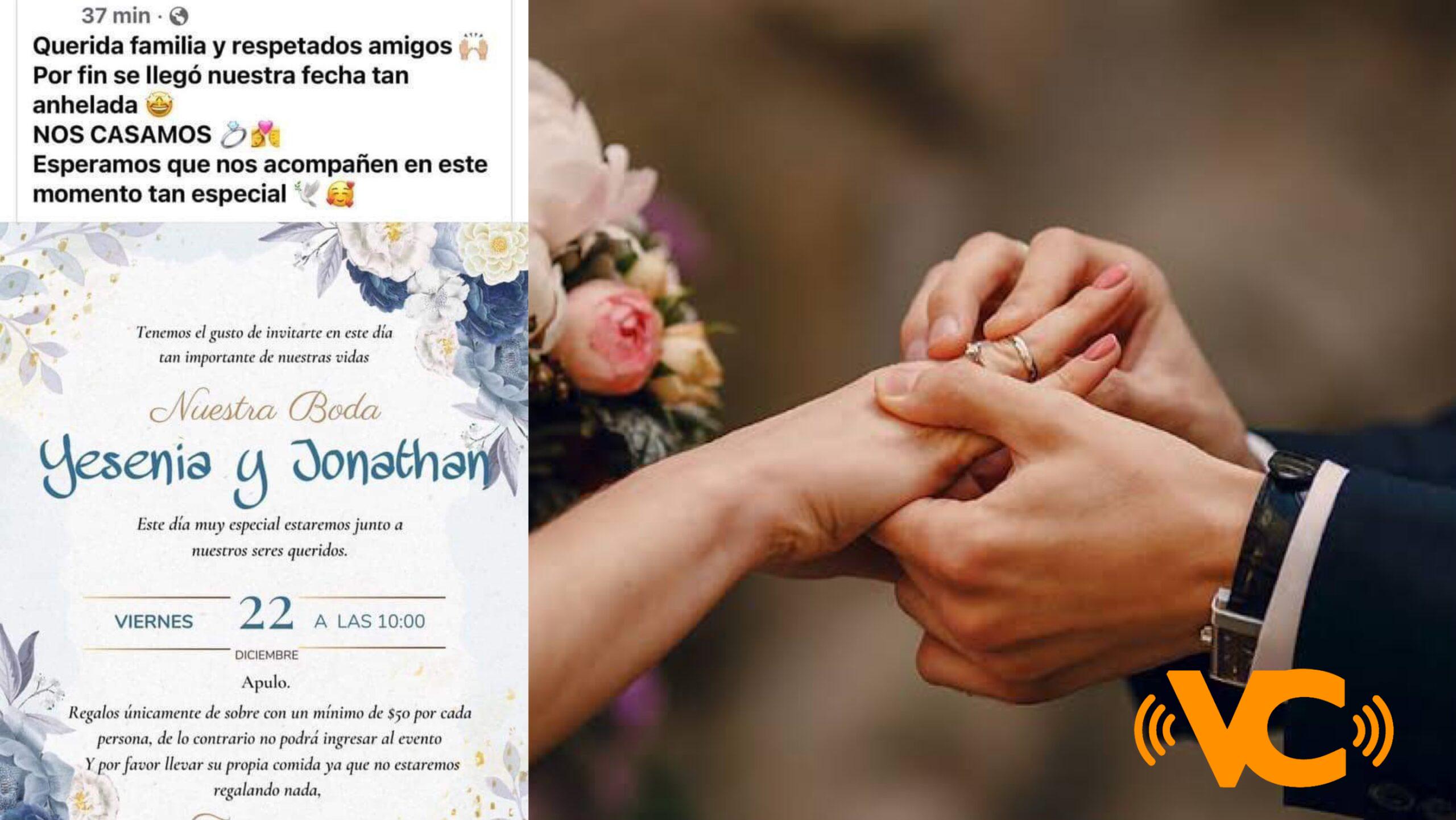 Pareja invita a boda con la condición de dar regalos mayores a 3 dólares y que cada quien lleve su comida Pareja invita a boda con la condición de dar regalos mayores a 3 dólares y que cada quien lleve su comida