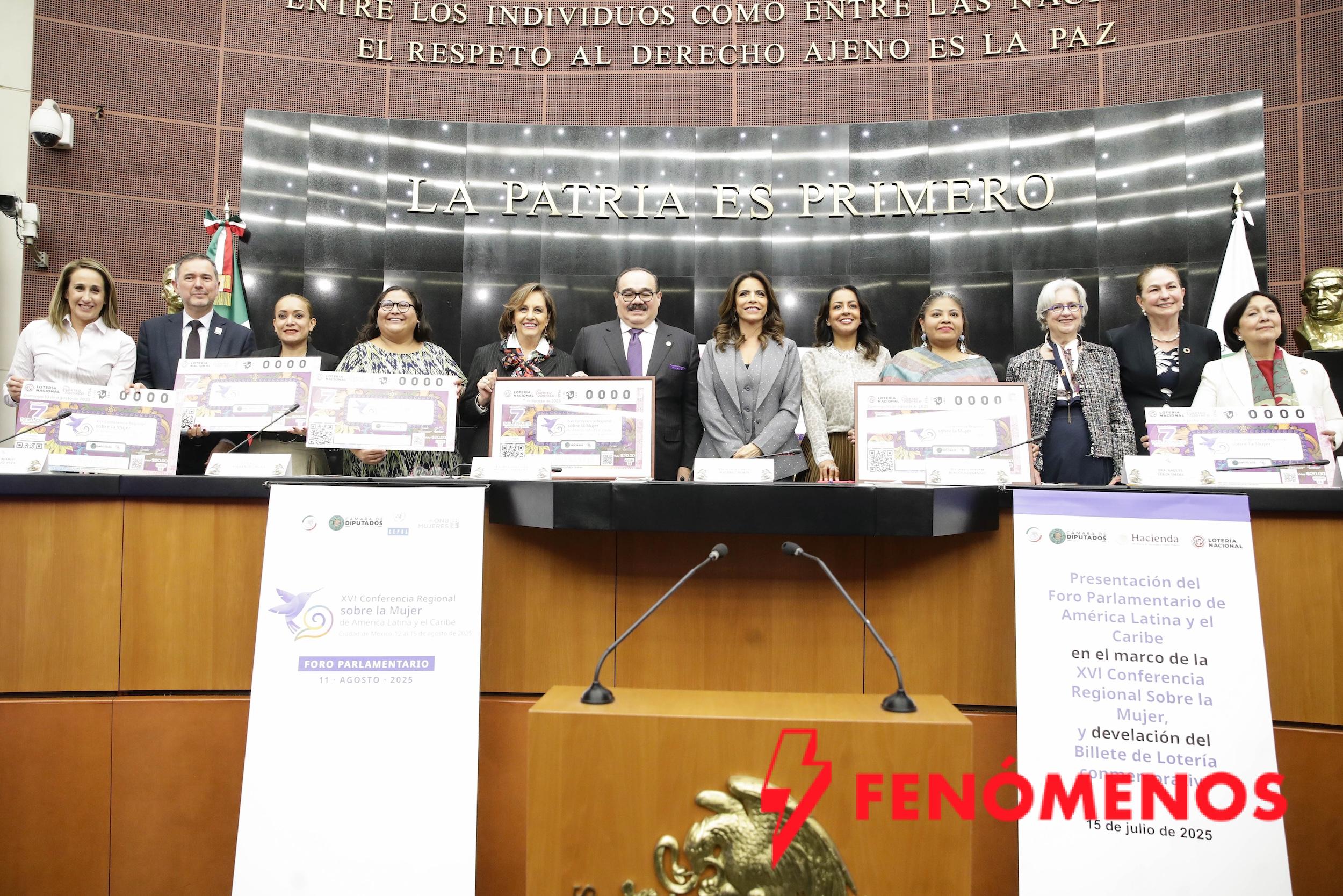 Presentan en el Senado, Billete de Lotería para conmemorar XVI Conferencia Regional sobre la Mujer