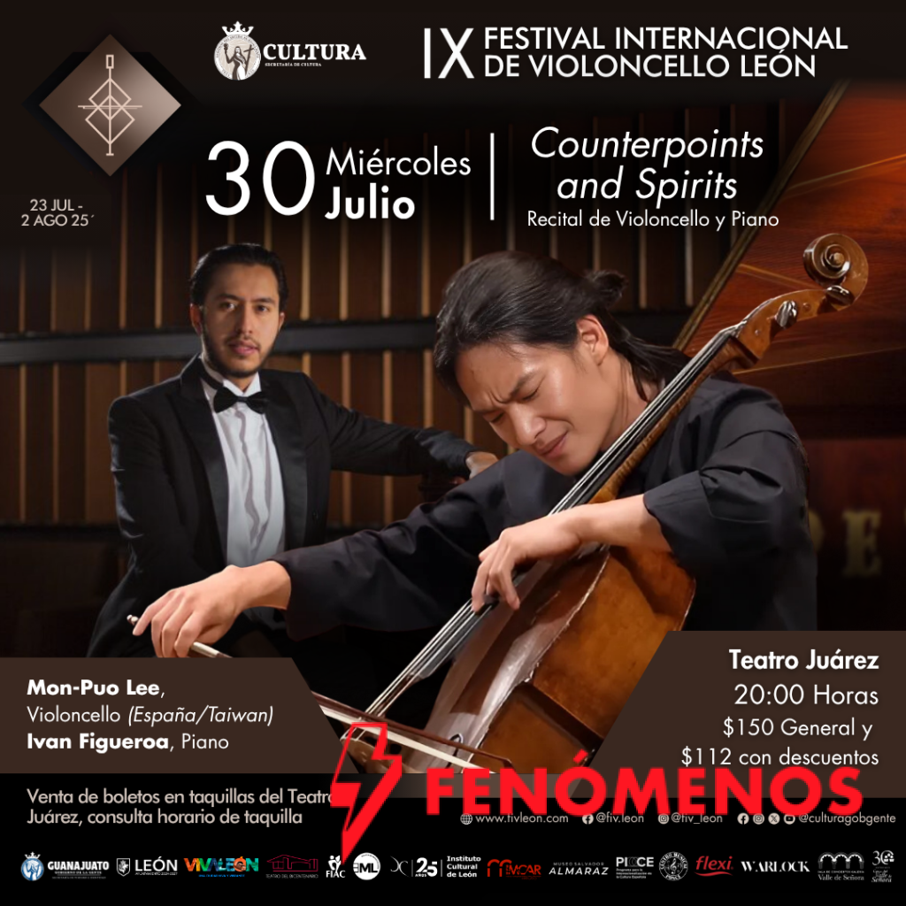 Llega al Teatro Juárez el Festival Internacional de Violonchello con el violonchelista Mon-Puo Lee y el pianista Iván Figueroa