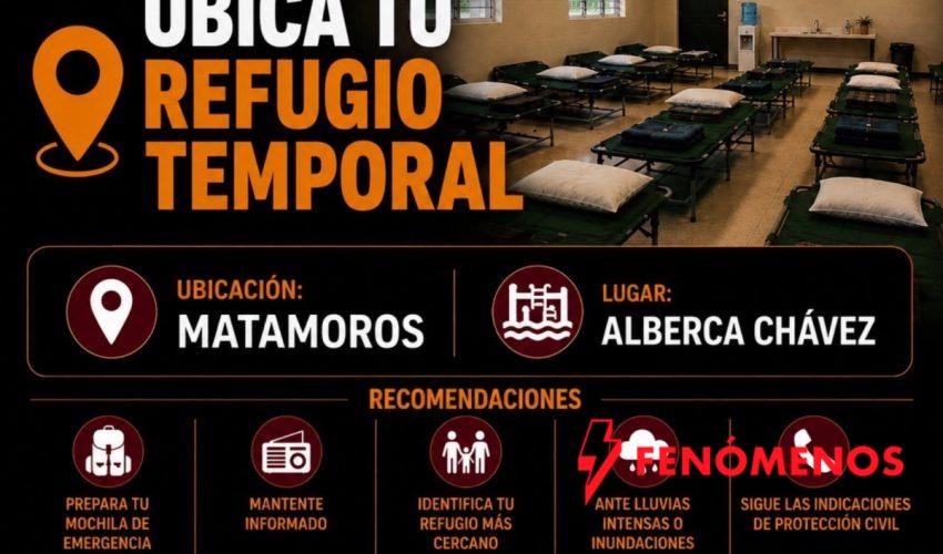 Habilita Protección Civil refugios temporales en Reynosa, Matamoros y Río Bravo ante condiciones meteorológicas