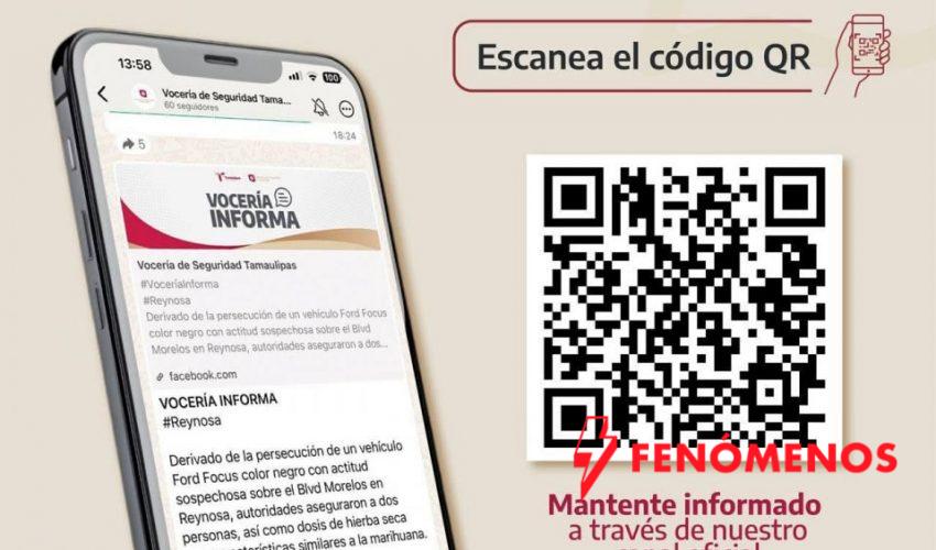 Invita Vocería de Seguridad Tamaulipas a la ciudadanía a unirse a su canal oficial de WhatsApp