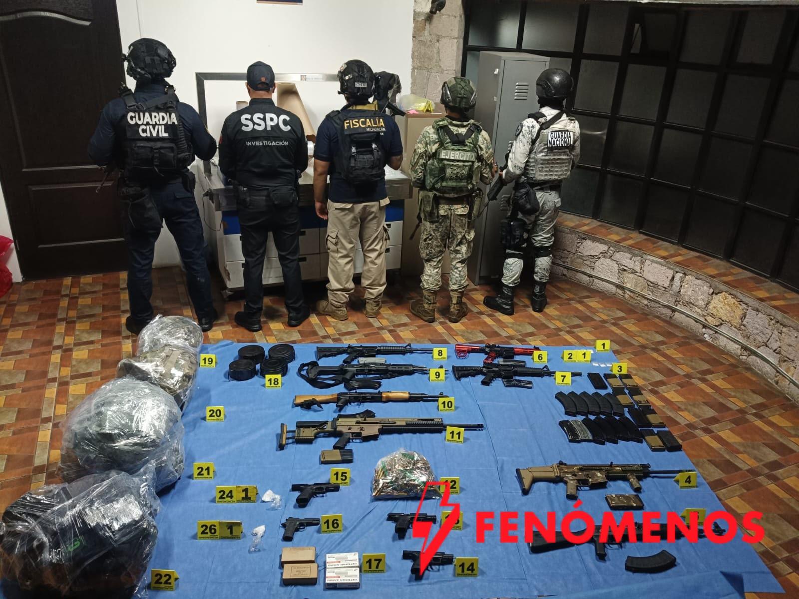 SSP brinda apoyo operativo en cateo de la FGE en Tanhuato; aseguran 12 armas, equipo táctico y vehículos