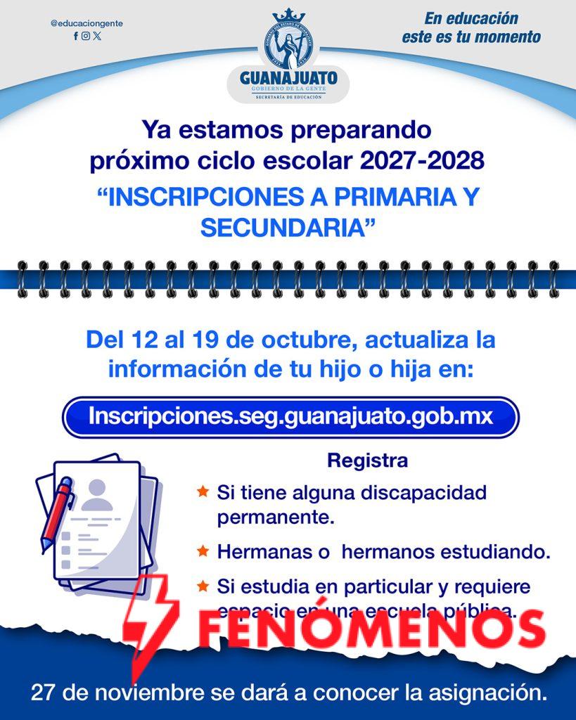 Abre SEG periodo de actualización de datos para inscripciones a primaria y secundaria