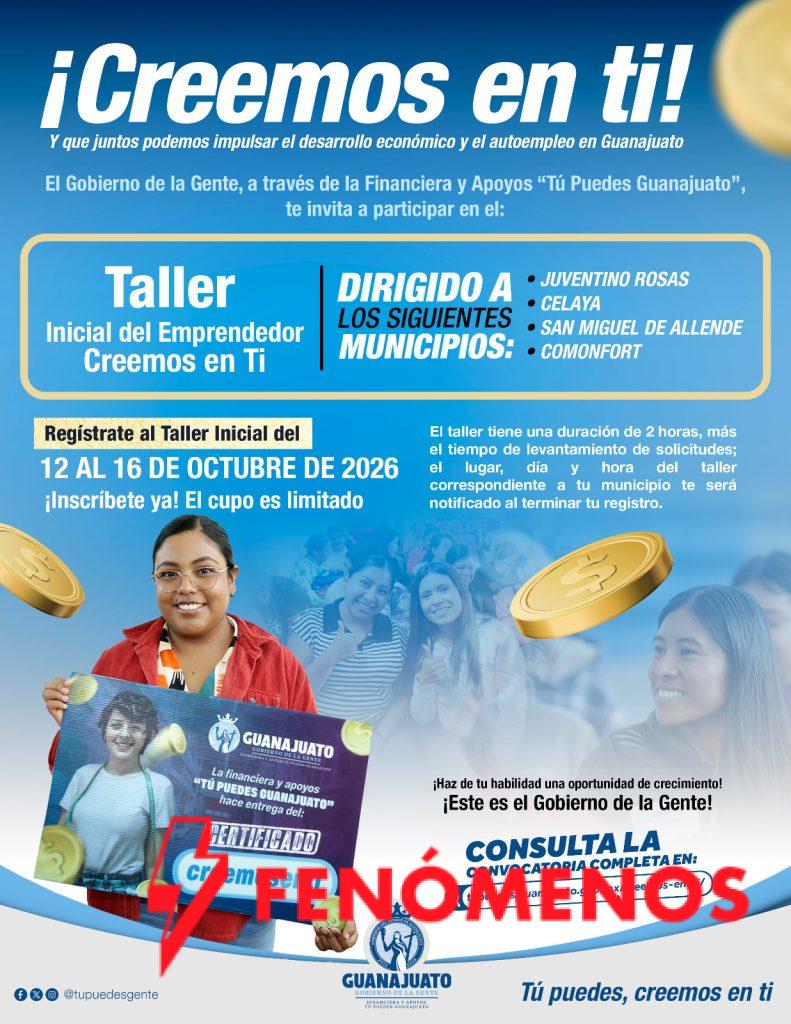 Abre el gobierno de la Gente la convocatoria del programa “Creemos en Ti” para más y nuevos emprendedores de la zona Laja-Bajío.