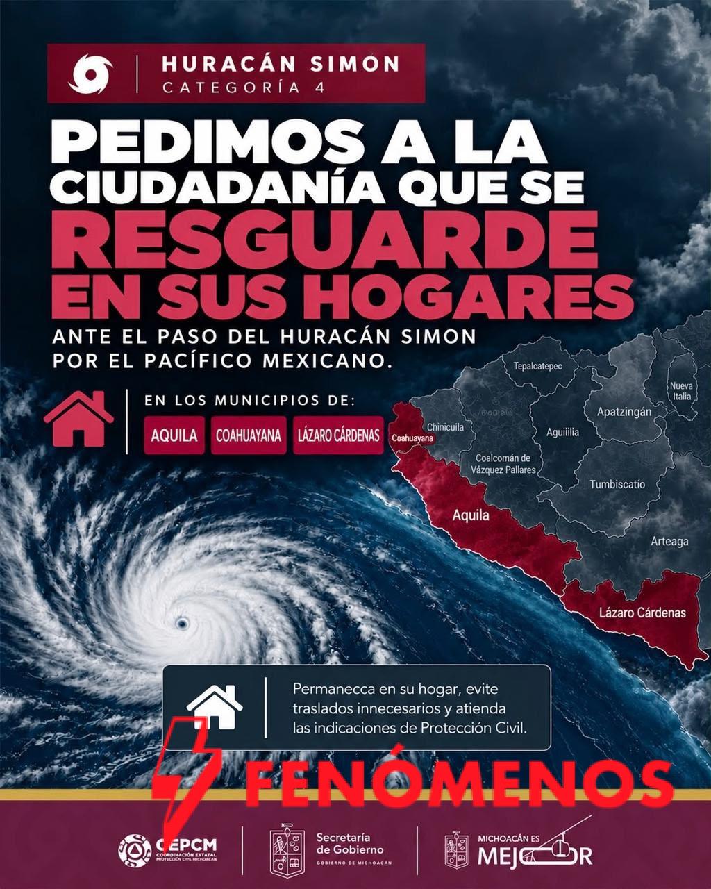 Pide PC a la ciudadanía de LC, Aquila y Coahuayana continuar resguardándose ante el paso de  “Simon”